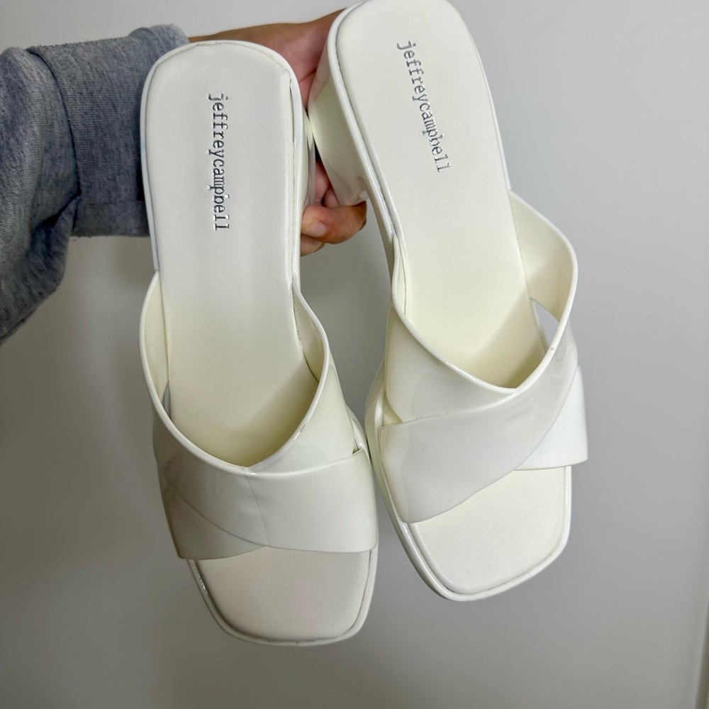 Jeffrey Campbell White Crisscross Slide Mules